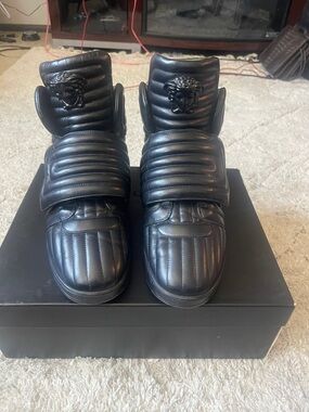Versace Black Quilted High-Top Sneakers with Medusa Emblem